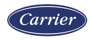Carrier Logo, blue background with white text