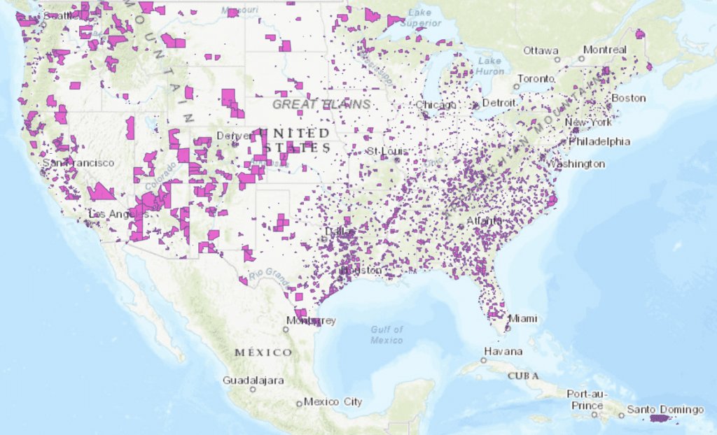 ESRI-generated map of Opportunity Zones