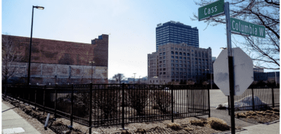 A District Detroit project site at 2205 Cass. The overall project calls for the construction or redevelopment of 10 buildings. (Photo by Quinn Banks)