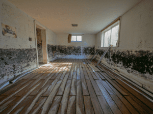 A photo of room with mold along the walls.