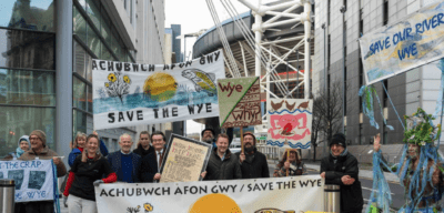 People fearful for the ecological collapse of the River Wye, including river campaigner Feargal Sharkey, gathered outside Cardiff’s Civil Justice Centre supporting a landmark legal case pursued by River Action against the Environment Agency and DEFRA. February 2024