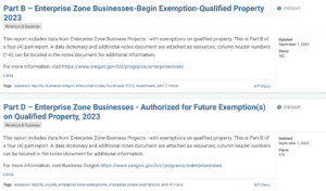 Part B – Enterprise Zone Businesses-Begin Exemption-Qualified Property 2023 and Part D – Enterprise Zone Businesses - Authorized for Future Exemption(s) on Qualified Property, 2023