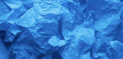 A piece of blue surgical gloves.