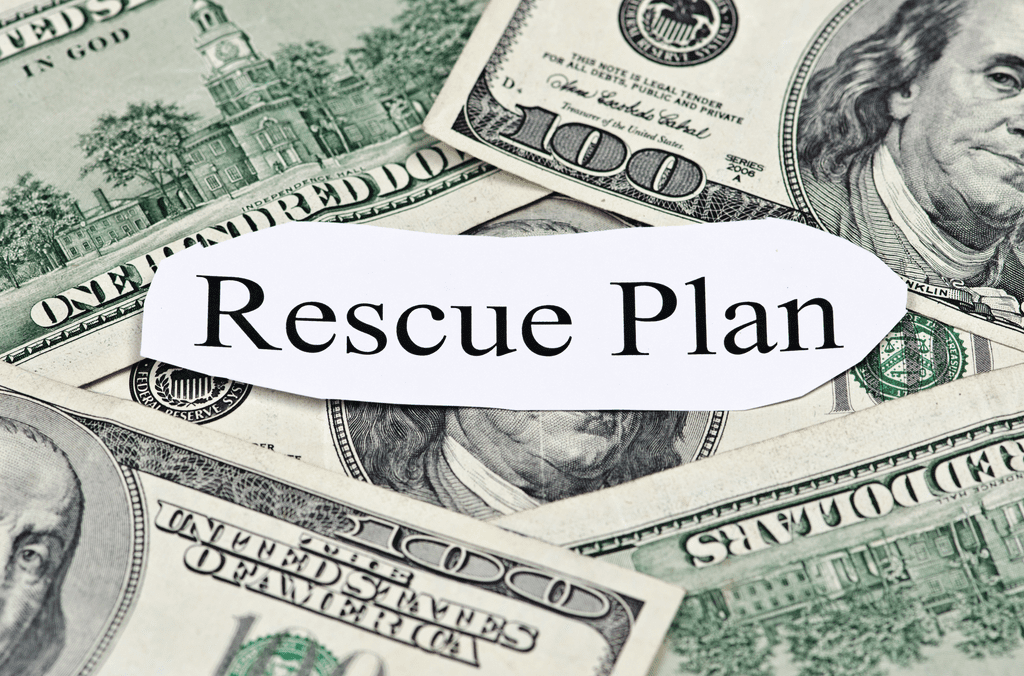 Image of the words "Rescue Plan" on top of dollar bills.