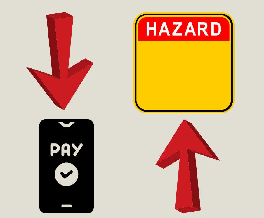 Image of arrow going down when it comes to pay and arrow going up when it comes to workplace safety.