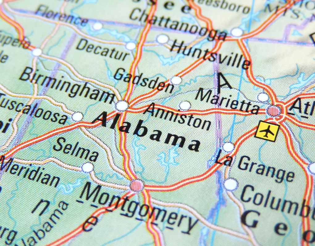 Image shows map of Alabama